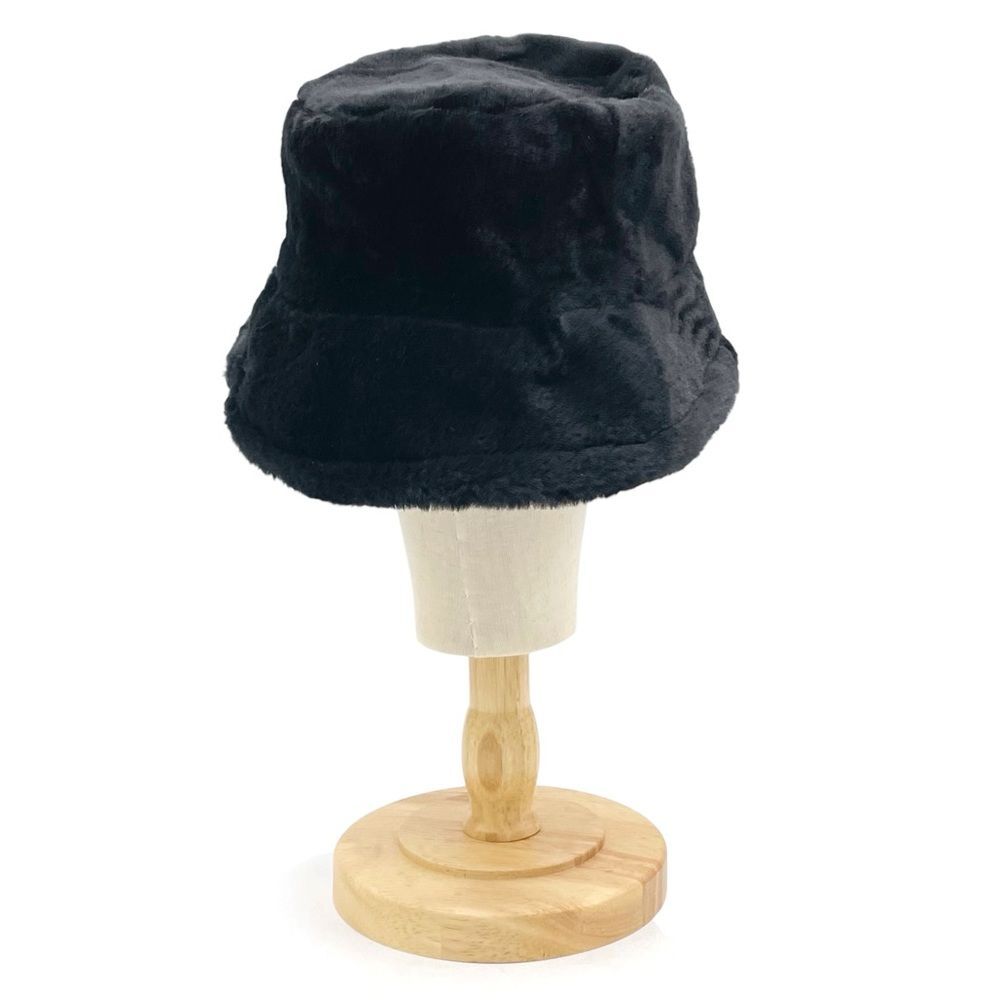 Black Faux Fur Bucket Hat Winter Soft Plush Fuzzy Warm Outerwear Unisex One Size - Picture 5 of 11